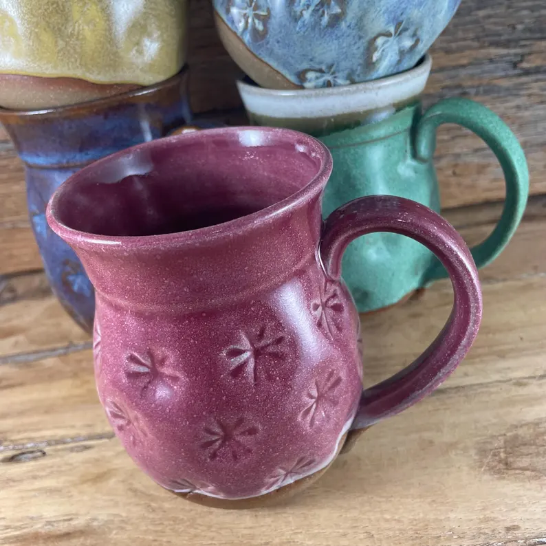 Mulberry pitcher with dragonfly stamps